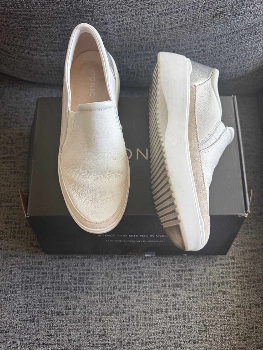 Vionic Kearney Loafer White Slip-On Leather Sneakers with Neutral Accents